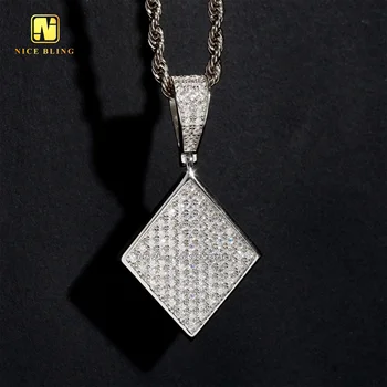 Moissanite Diamond Dog Tags Pendants Fashion Hip Hop Jewelry 925 Silver Prismatic Shape Iced Pendants For Men Women