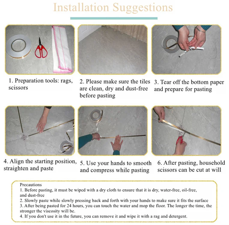 Hotel lobby hall Home Wall Tile Ceramic Gold Silver Foil Self Adhesive Floor Shiny bling Foil Tile gap Decoration Sticker Tape