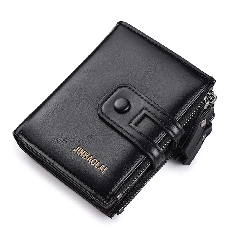 JINBAOLAIウォレットショートPUレザーダブルジッパーハスプメンズ財布