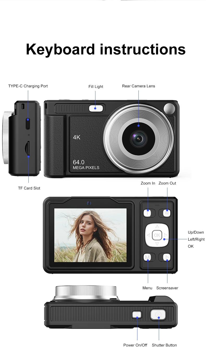 Mini Retro Vintage  Selfie Camera Digital Zoom Anti-Shake for Children's Travel CCD Sensor Element Economical