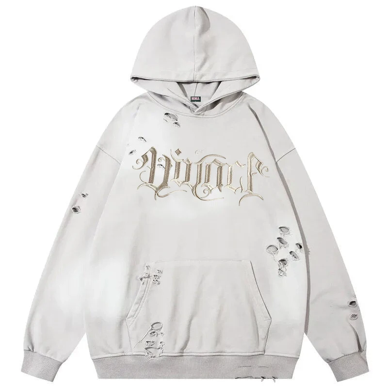 Custom Plain Rip Streetwear Pullover Hip Hop Embroidery Letter