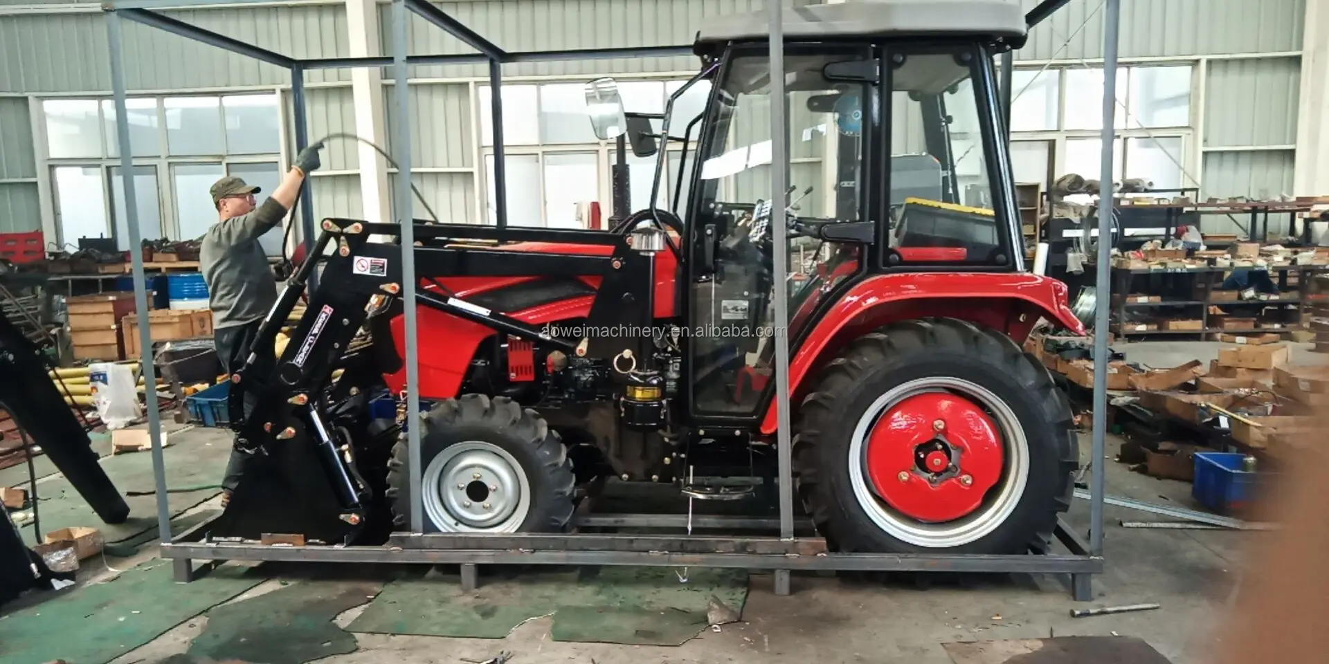 Mini Tractor with Front End Loader and Backhoe Remote Control Electric Robot Riding on Lawn Mower Tractor