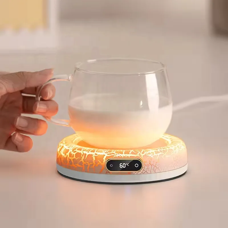 ブラック大理石調カップヒーター パッド 恒温飲料ウォーマー LEDスクリーン付き デスク・オフィス用 5
