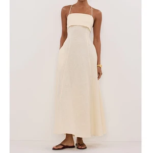 Factory Customize Elegant Ladies Spaghetti Strap Sleeveless Linen Dress Sexy Backless Summer Dresses for Women