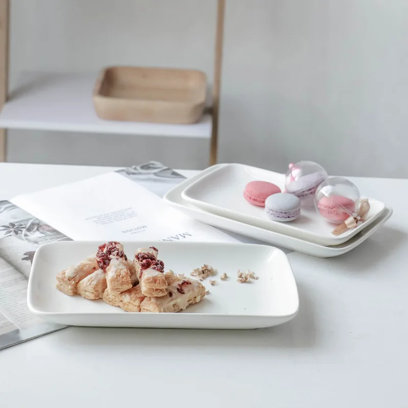 Hotel Restaurant Dinnerware Snack Plate Commercial Ceramics Cheap White Ceramic Rectangular Dinner Plate