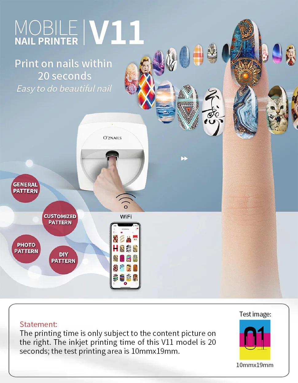 O2nails V11 Professional Mobile Nail Printer WIFI Controlled Intelligent  DIY Function Nail Art Machine For Beatuy