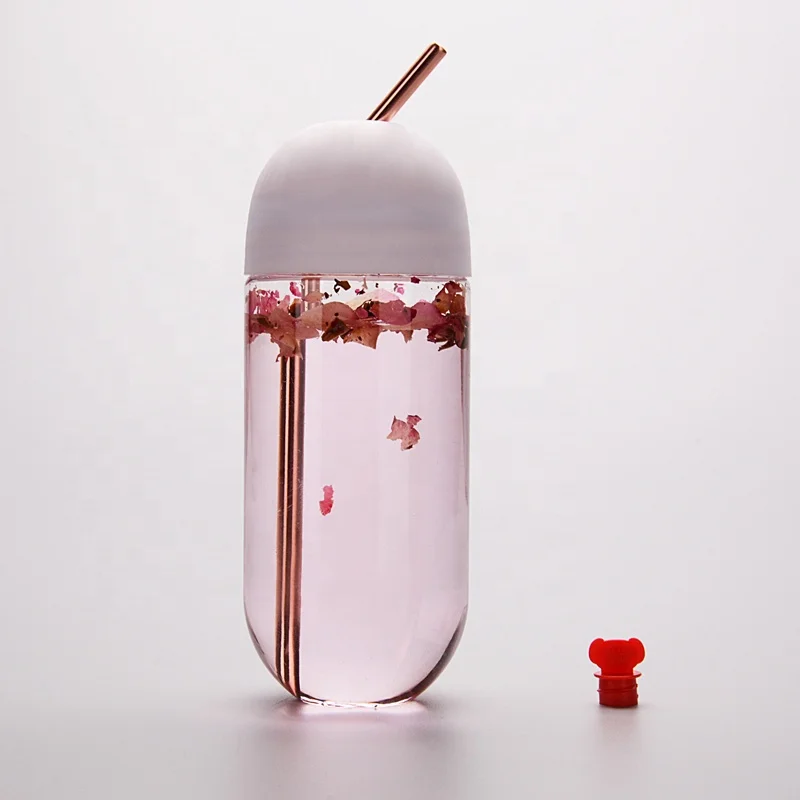 500ml Plastic Customized Capsule Shape Juice Bottle Boba Milk Tea Packing Babo Tea Packaging