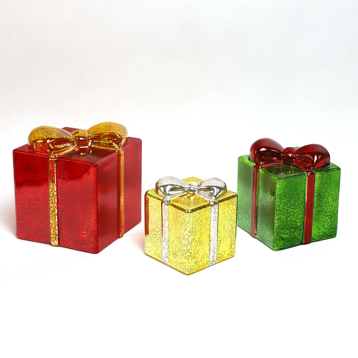 Wholesale glass christmas gift box led lights xmas tabletop item type home table decor ornaments gifts decorations luxury sale