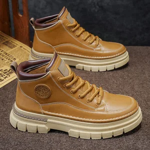 Men's High Top 2026 New Autumn British Style Retro Mid Top Thick Sole Height Increasing Workwear Shoes Short Boots for Men