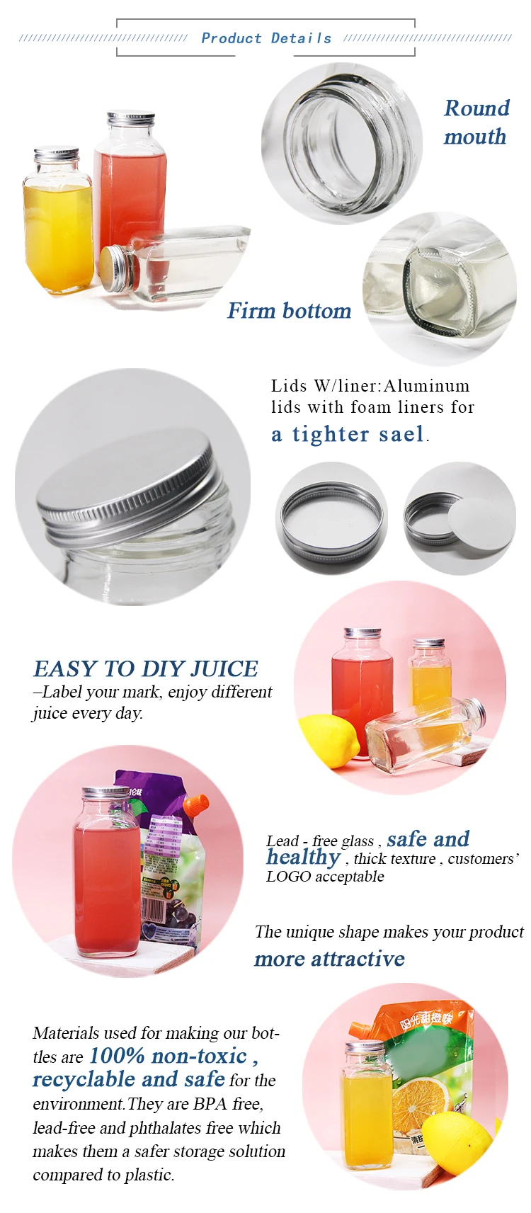 Factory Wholesale French Square Beverage Drinking Glass Bottles Glass