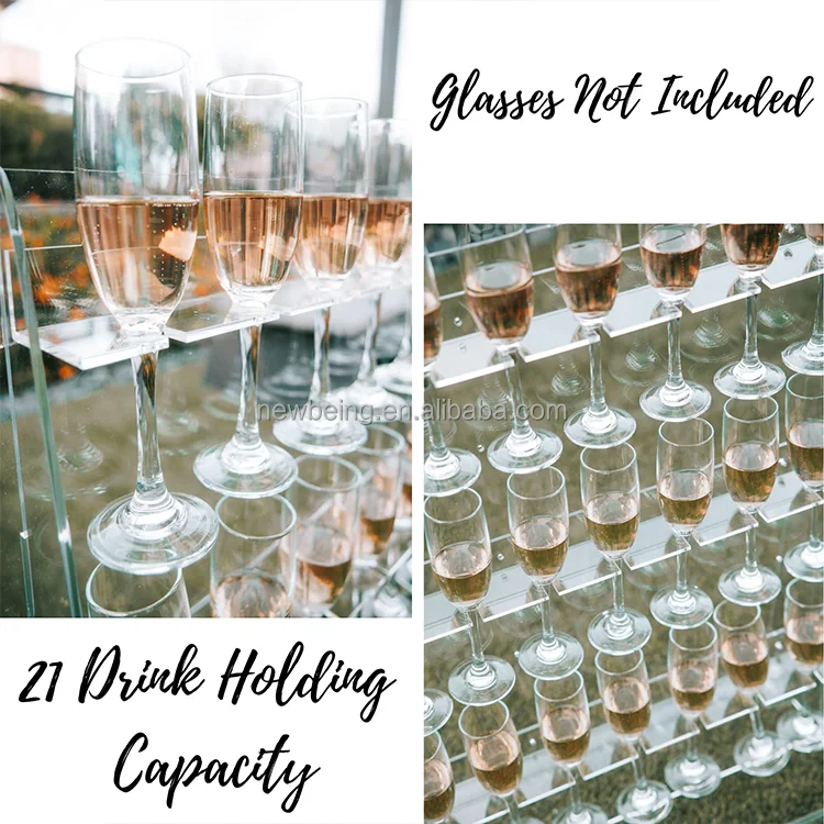 Decor 32" X 22" Tabletop Tower 3 Tier - 21 Drink Holding 2-in-1 Champagne Wall Holder for Party or Donut Stand Acrylic Wedding
