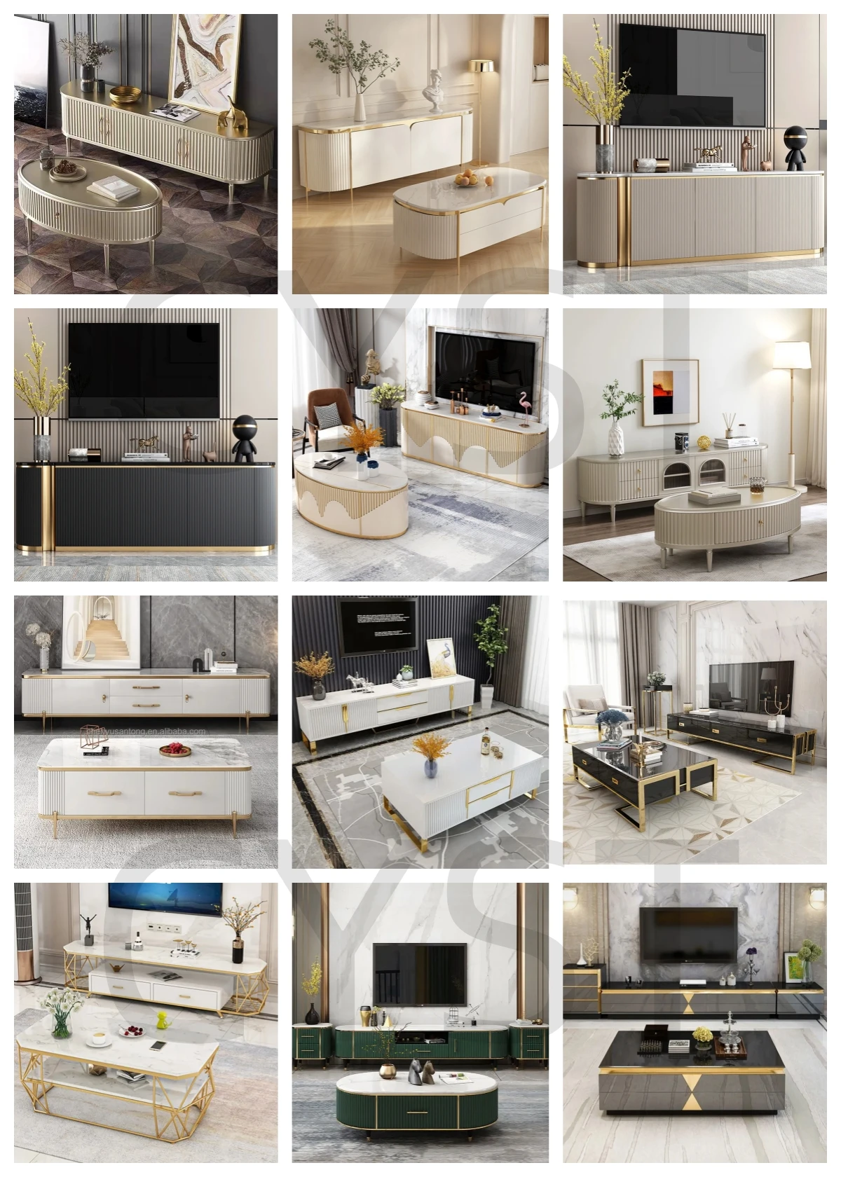 Luxury Marble Top Gold Stainless Steel Leg Tv Stand And Gold Coffee