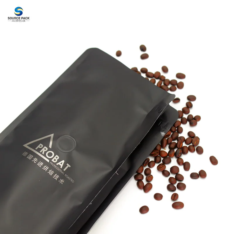 Custom Label Doypack Pouch Food Package Matte Finish Black Coffee Bag With Valve