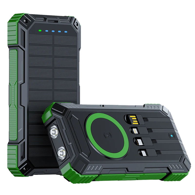 Solar Charger High Efficiency Portable Power Bank 20000mah With PD  Cables Wireless Charging for Mobile Phone Powerbank