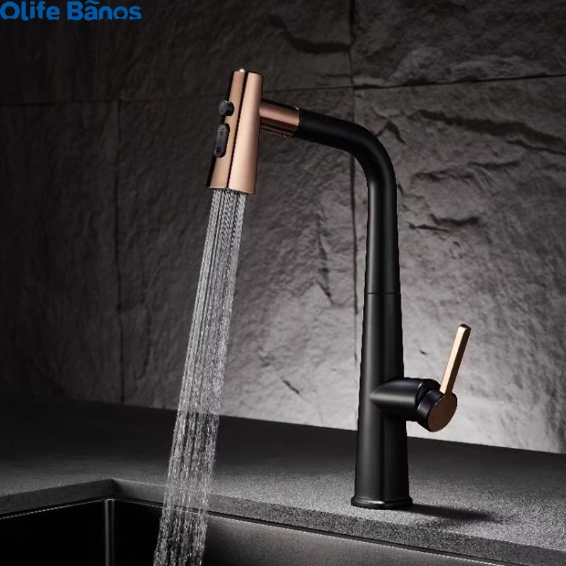 product kaiping factory manufacturer  pull out sprayer manual water mixer tap gun metal gray rose gold 2 mode kitchen faucet292-20