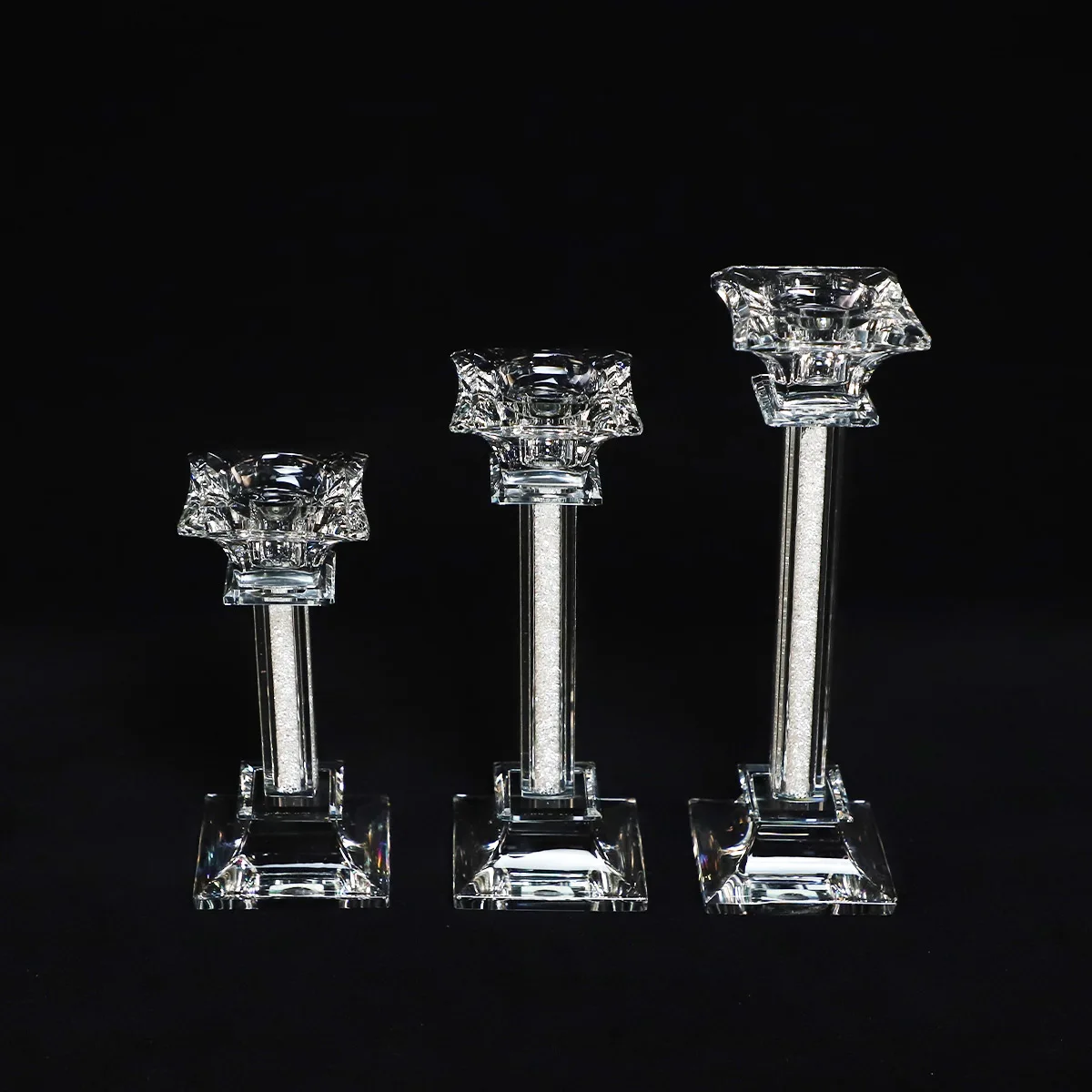 Antique pillar taper candle holder glass wholesale 3 pack glass candle stick holder wedding Christmas decoration for sale