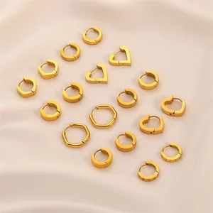 2023 18K Gold Plated Stainless Steel Fashion Jewelry Peach Heart Polygon Steel Hook Earrings