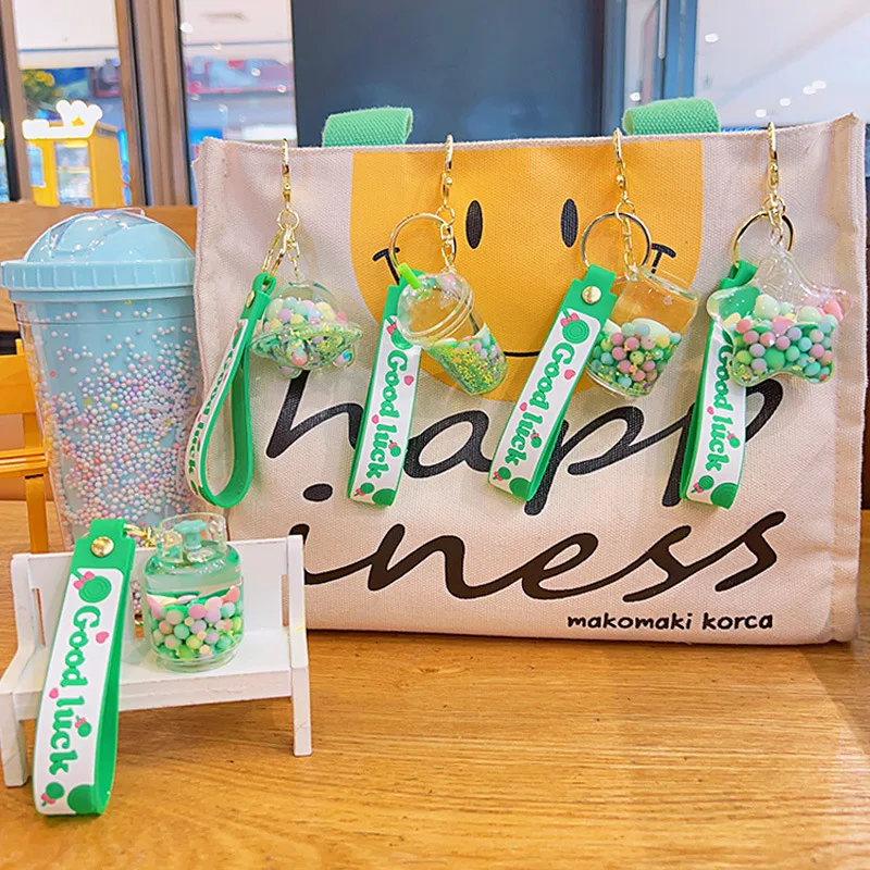 BSBH Kawaii DIY Liquid Oil Water Keychain Wholesale Milk Bottle Boba Keychain