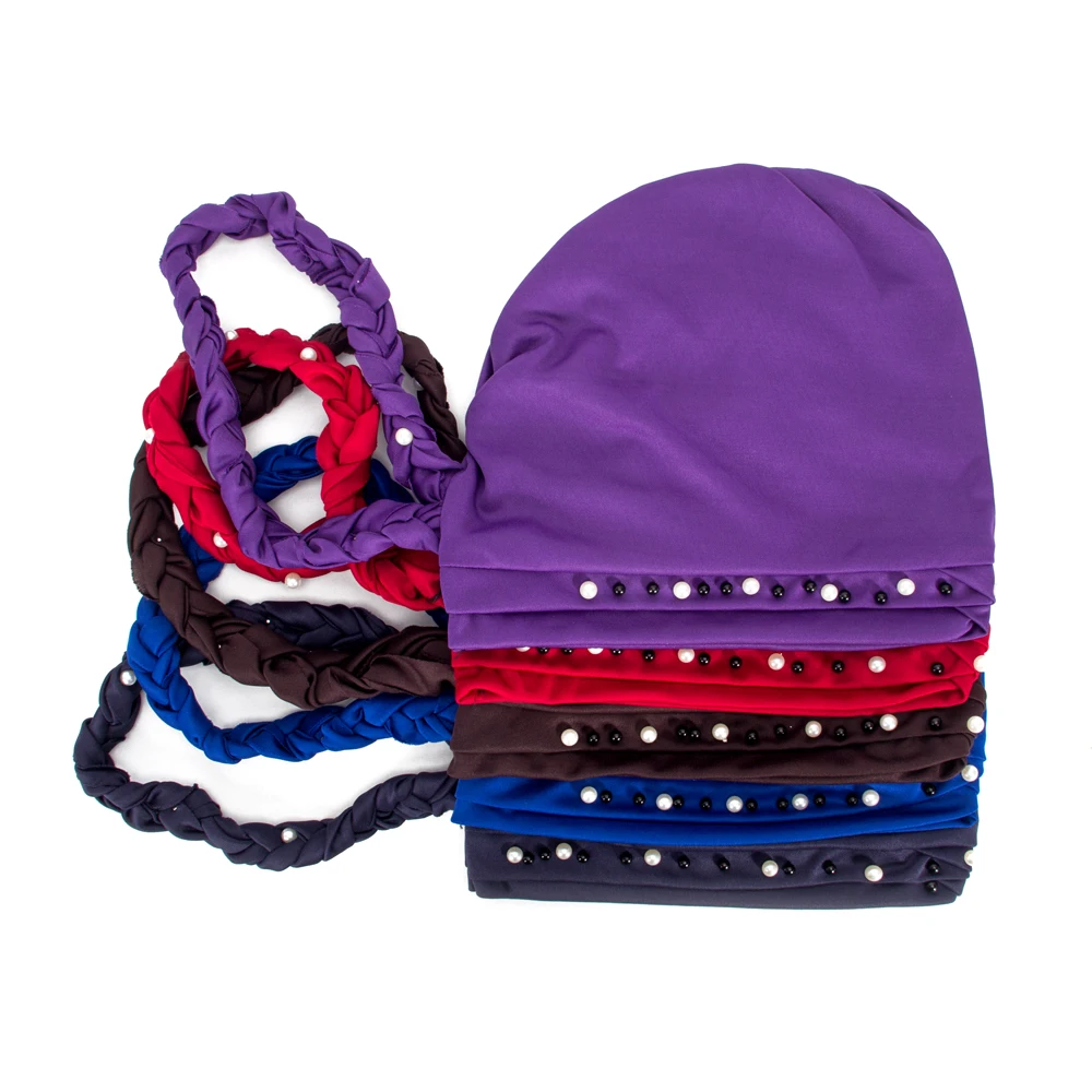 African Women Turban Cap - Beaded Headwrap with Faux Pearls  display picture 1