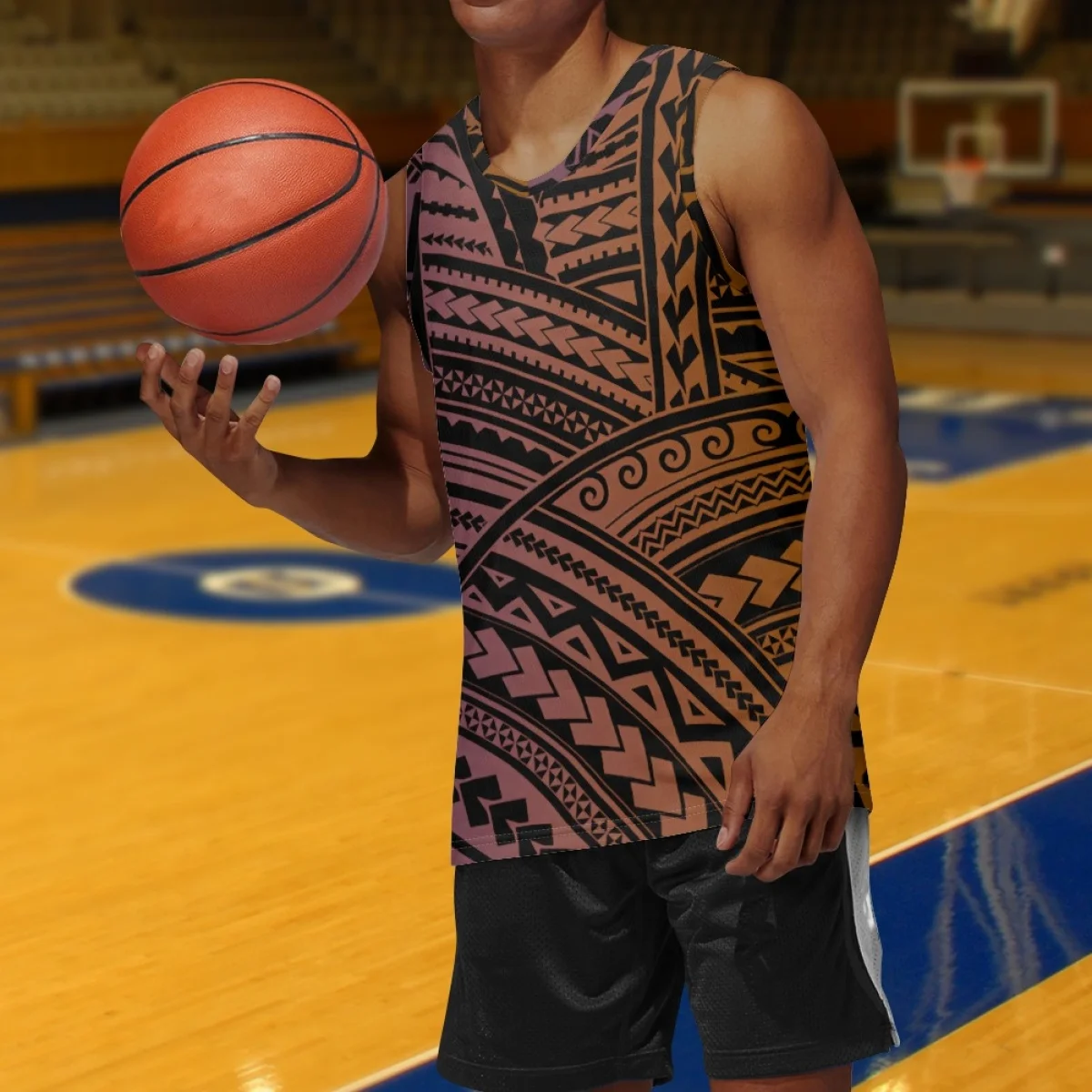 Source Sublimation Jersey Basketball Red Polynesia Tribal Print