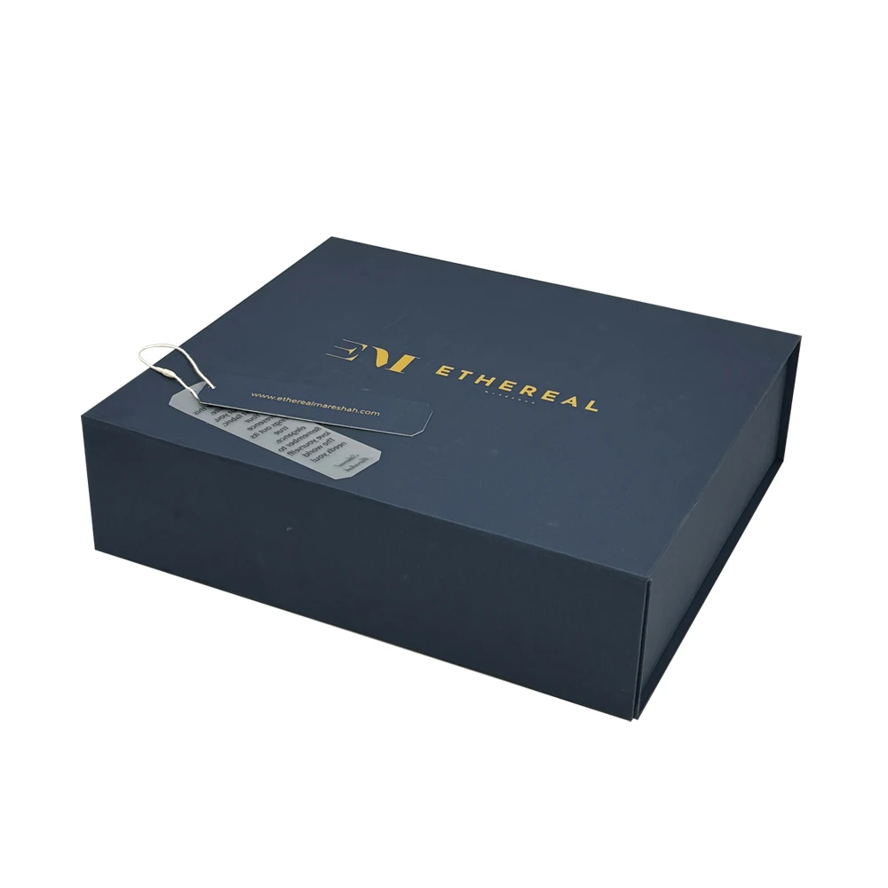 cosmetic box 200g art texture paper navy  blue magnet top flap beauty box packaging with inserts