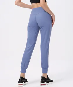 High Waisted Solid Elastic Waist Sports Ankle Pants Four-Way Stretch Breathable Eco-Friendly Fitness Running Yoga Pants