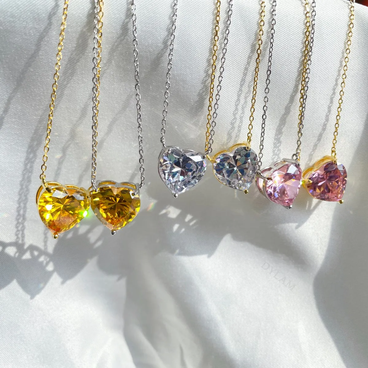 KAKODIY custom fashion heart-shaped stone pendant 8A zircon gold-plated sterling silver wedding engagement necklace detail 7