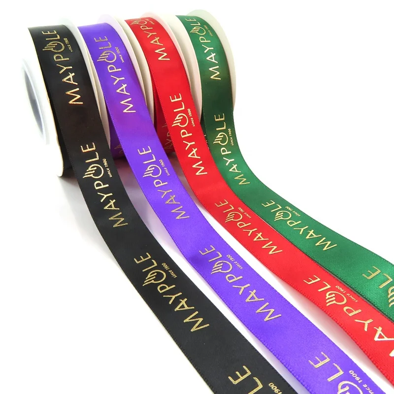 Customization Silk Ruban Satin Fabric Ribbons With Embossed Logo Brand