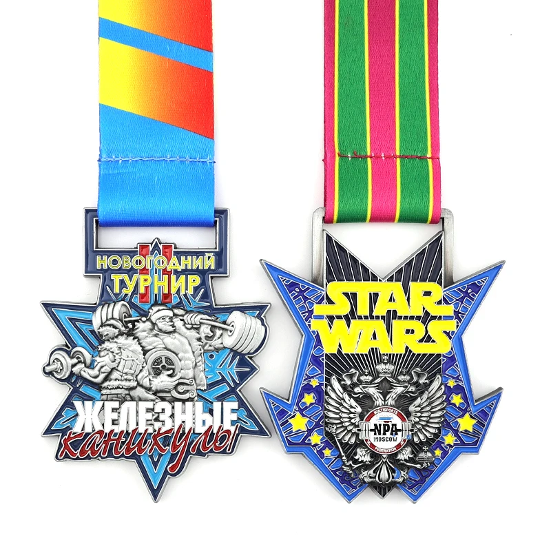 Custom 3D Powerlifting Sport Medals With Ribbons Free Design Personalized Logo Zinc Alloy Metal Medal Weightlifting Race Medal