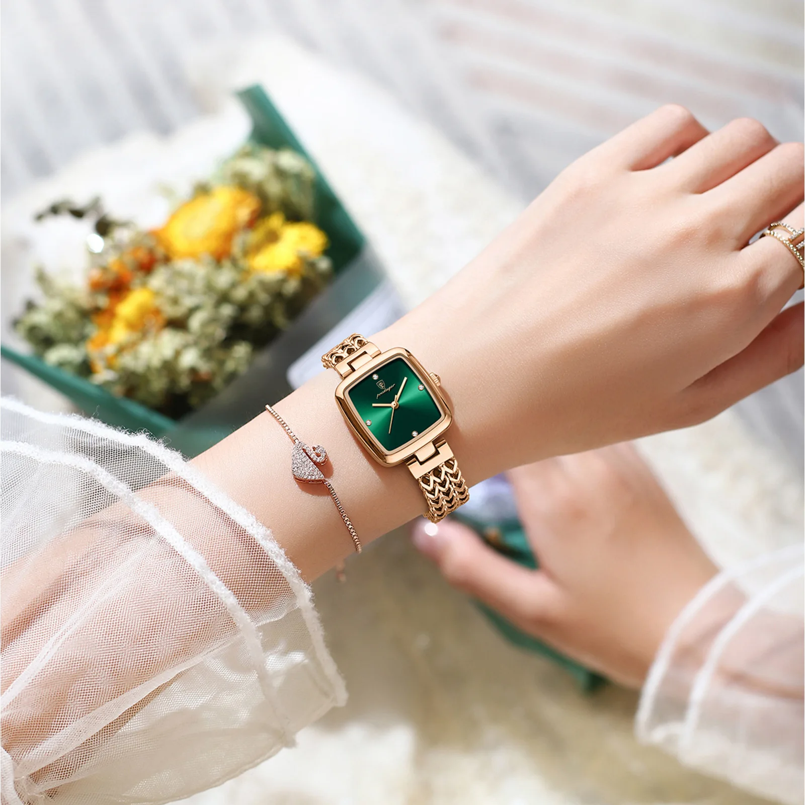  Brand Watch for Women gift set Luxury Watch Bracelet necklace with box Set Green Dial Female watch for girls Reloj