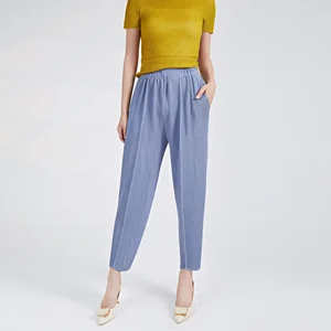 Miyake High Waist Dragon Scale Pleated Cropped Pants Unique Design Women's Casual Skinny Fit Hot Selling Elastic Decoration