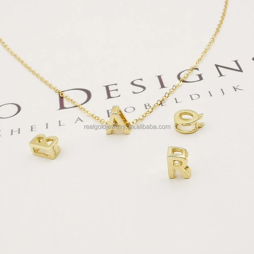 Simple Pure Gold Alphabet Letter Necklace Customized Real 9k 14k 18k