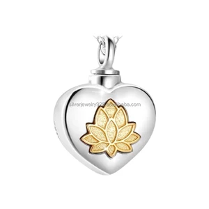 2026 New Arrival 925 Sterling Silver Gold Lotus Urn Keepsake Cremation Jewelry Necklace Pendant Rhodium Plated for Gift