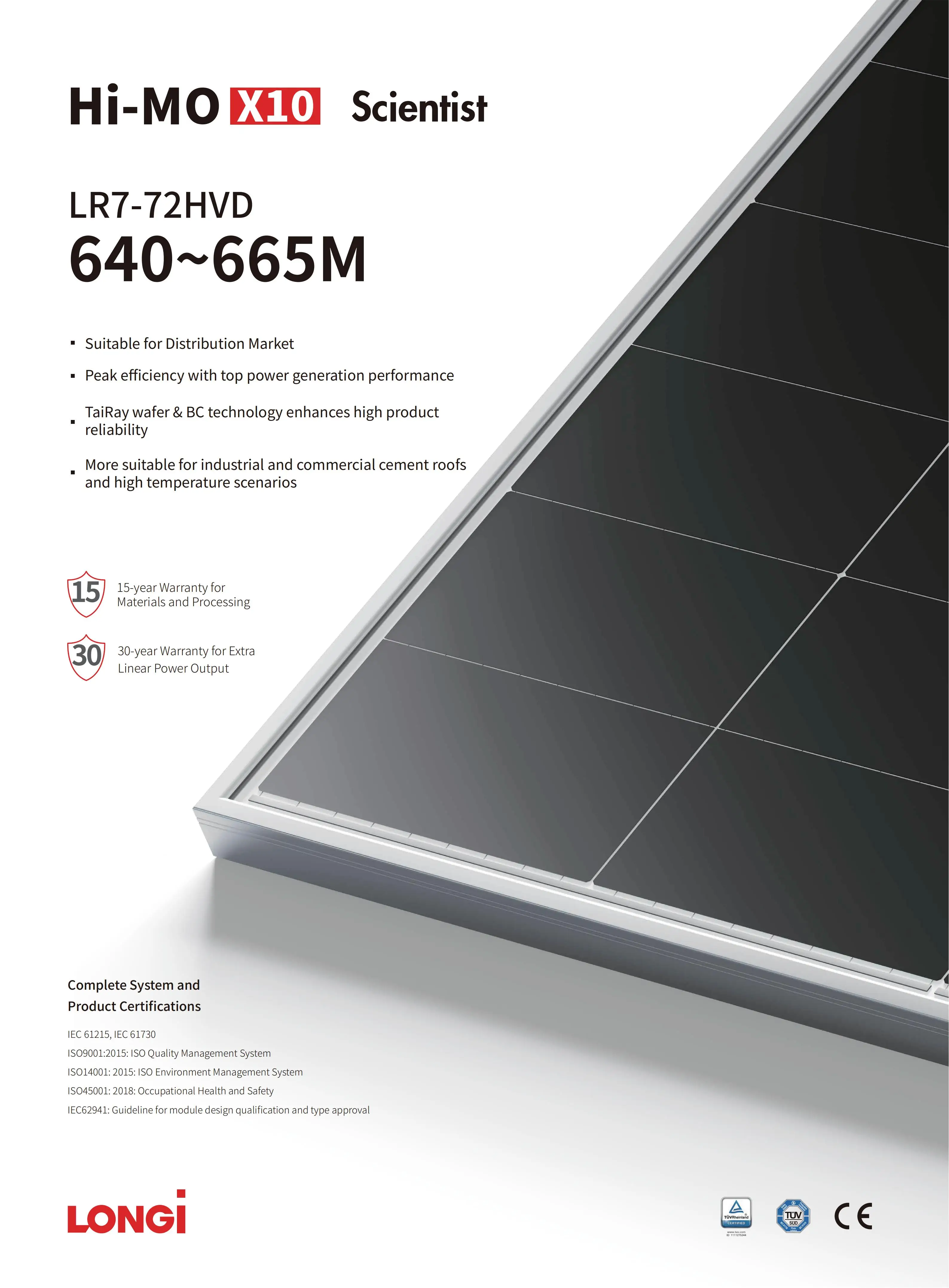 Longi Bifacial Solar Panel Hi MO X10 HPBC 2.0 640w 645w 650w 655w 660w ...