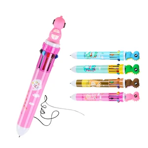 Multi-color Ink Lovely Cute Dinosaur Cartoon Plastic Ballpoint Pens Promotion 10-in -1 Refill Retractable Custom Logo Printing