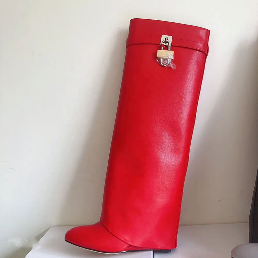 Wholesale Shoe Suppliers Fashion Wide Calf Overlay Wedge Knee