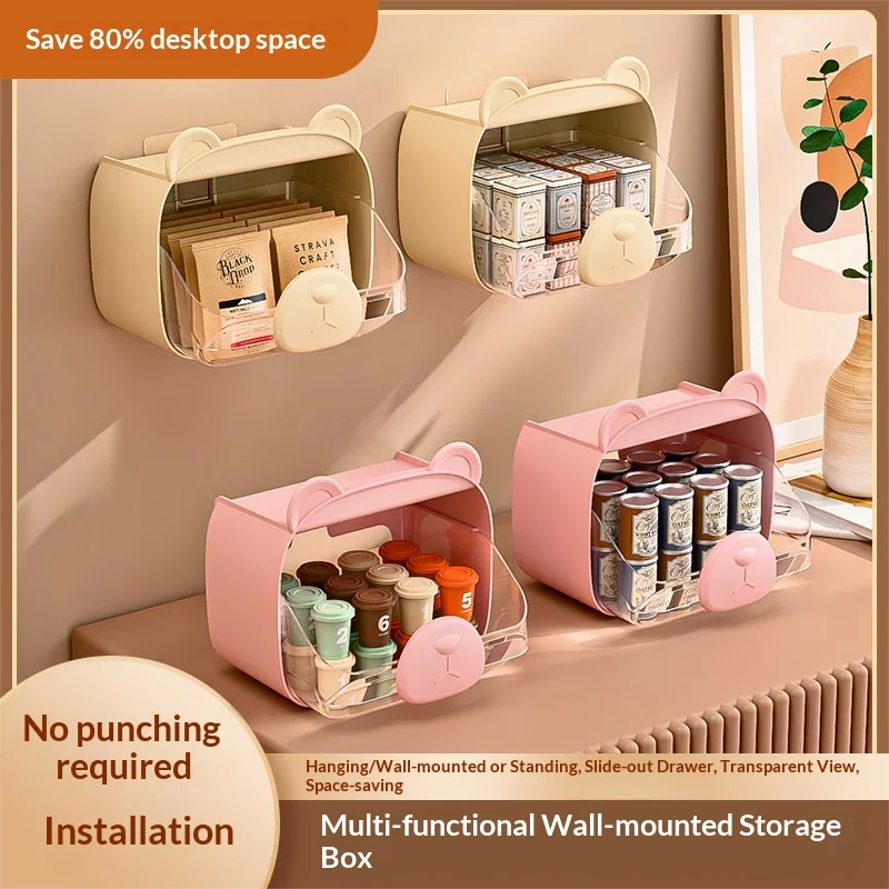 Boîte de rangement en plastique alimentaire, tiroir à sachets de thé, support mural multifonctionnel pour collations, bureau ou café, à poser sur le bureau.