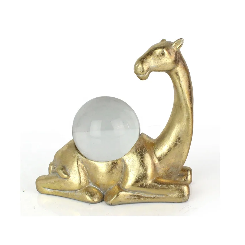 Wholesale crystal ball with gold resin camel sculpture ornaments for home