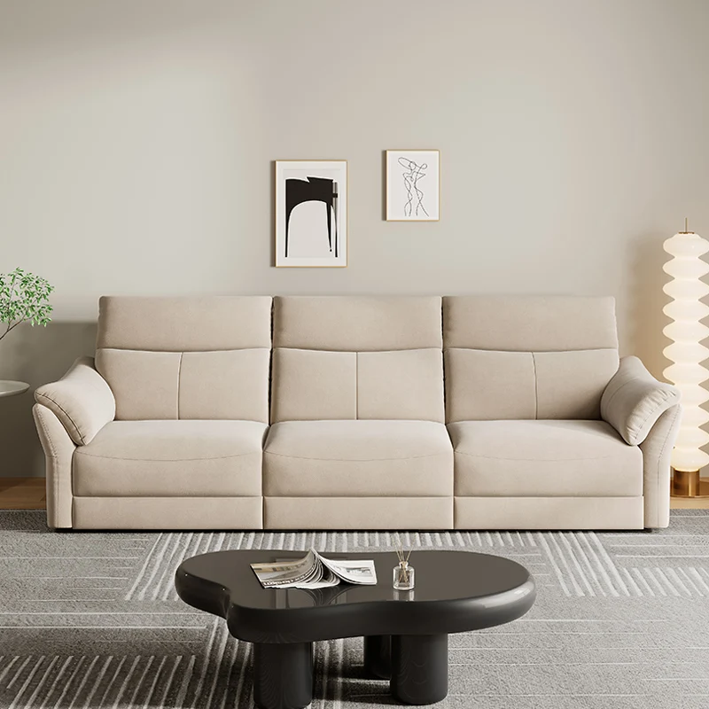 Modern Simple Small Space Living Room Recliner Electric Sofa Smart with Cup Holder with USB 3 Seater Khaki Fabric Recliner Sofa