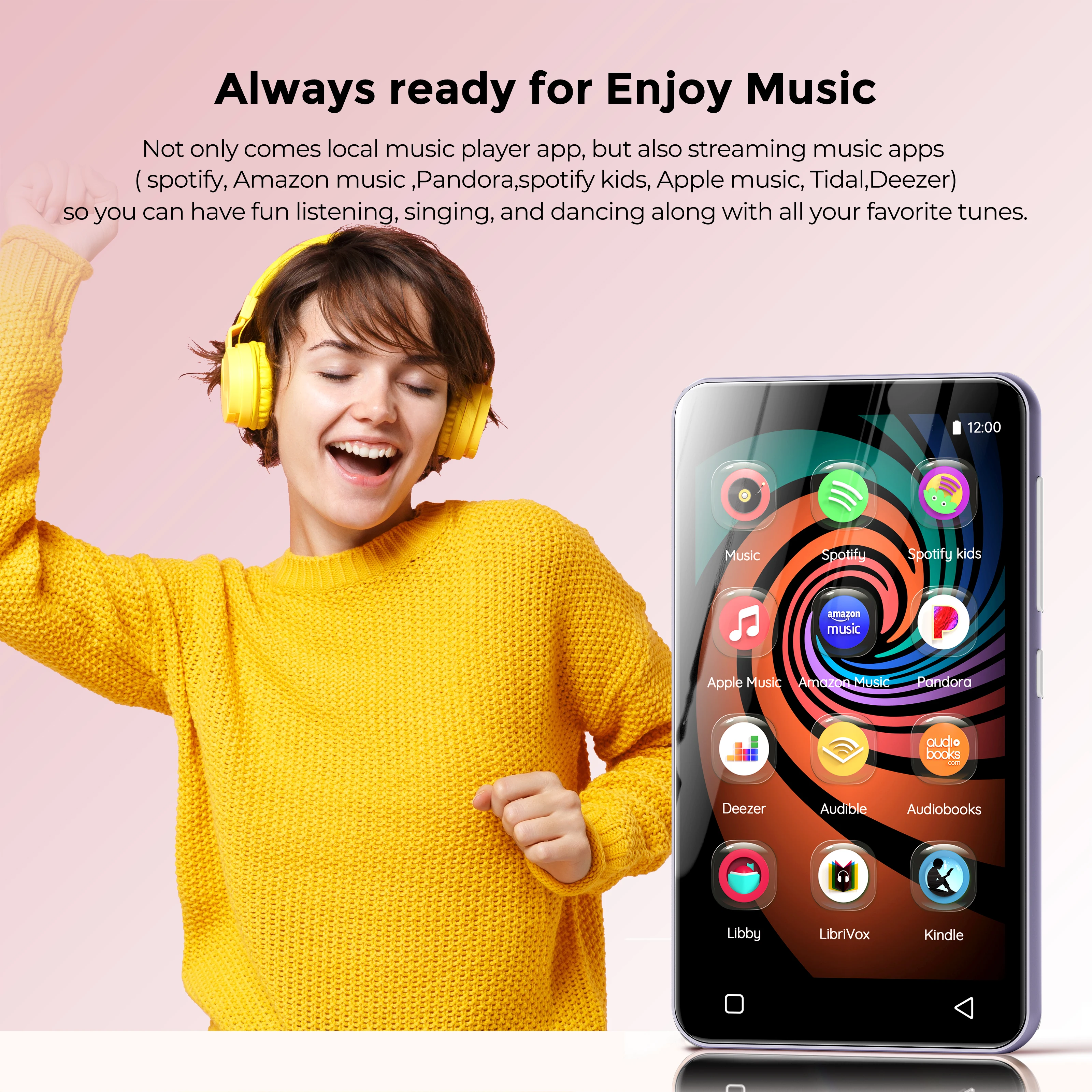 Portable 1TB Expandable Storage MP4 Music Player with Hi-Fi Audio Wireless Streaming & E Reader, Support Gift-Ready Packaging