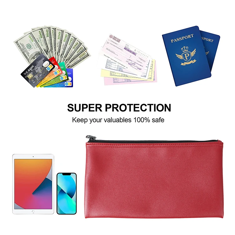 Multi Function Custom Logo PU Leather Safe Cash Money Transport Storage Security Zipper Bank Deposit Bag