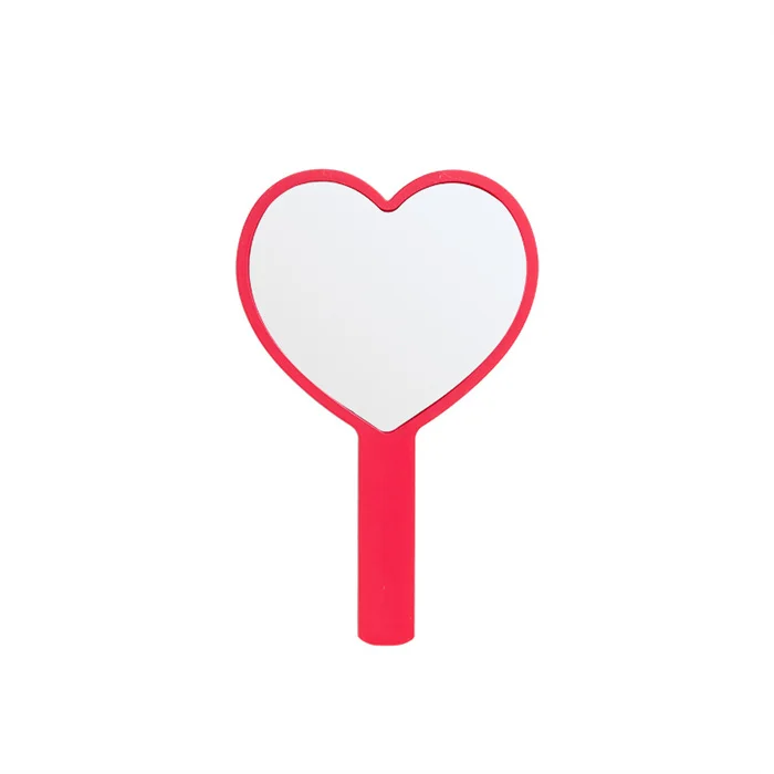 Plastic Heart Shaped Travel Handheld Cosmetic Mirror with Handle Custom Logo