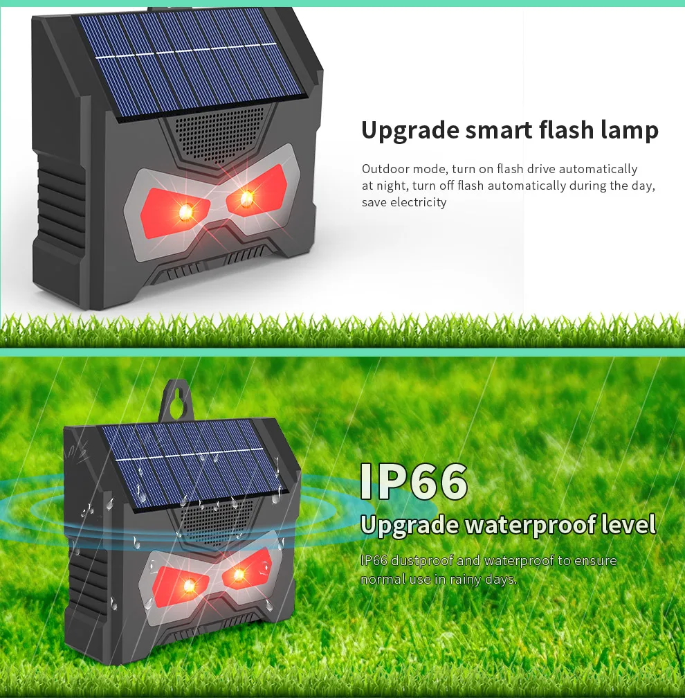 SAIJZEK New Summer Products Pest Control solar powered ultrasonic LED Eyes Light Pig Deer Cat Monkey Bird Wild Animal Repeller supplier