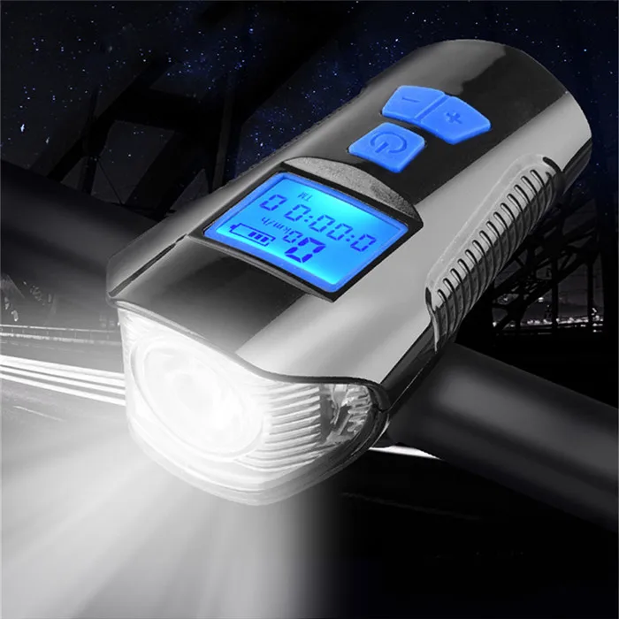 Waterproof Bicycle Light Speaker USB Charging Bike Front Light Handlebar Cycle Headlight with Digital LCD Display Speedometer