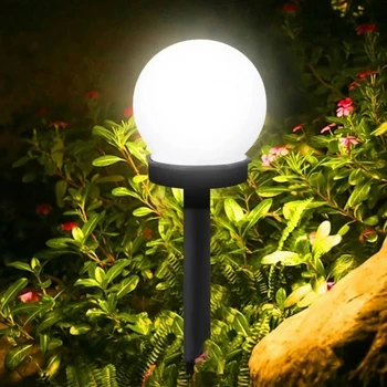 Round Bulb Shaped Solar Light Outdoor LED Globe Powered Lawn Light Waterproof Plastic Industrial IP67 Garden 80 Surface Mounted