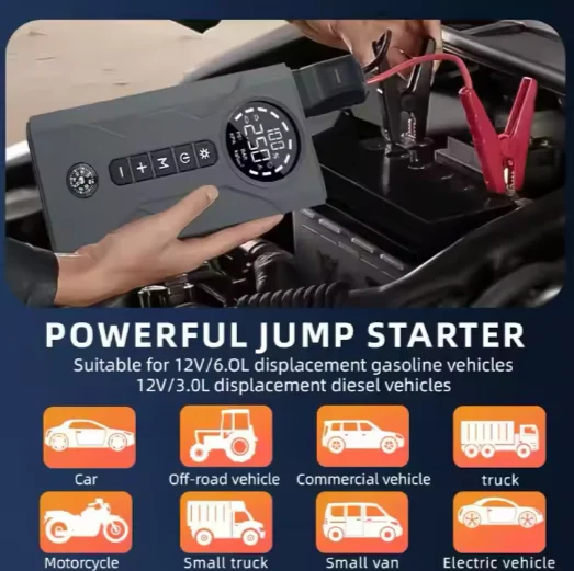 TK-900 Automatic Smart Digital Screen 12v Emergency Starter 8000mAh Power Bank Portable Car Jump Starter with Air Pump/VSB