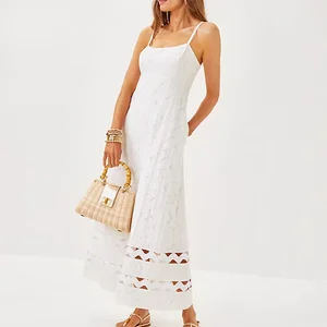 Custom High Quality Spring Summer White Long Maxi Slip Dress Soft Elegant Sleeveless Dresses for Ladies