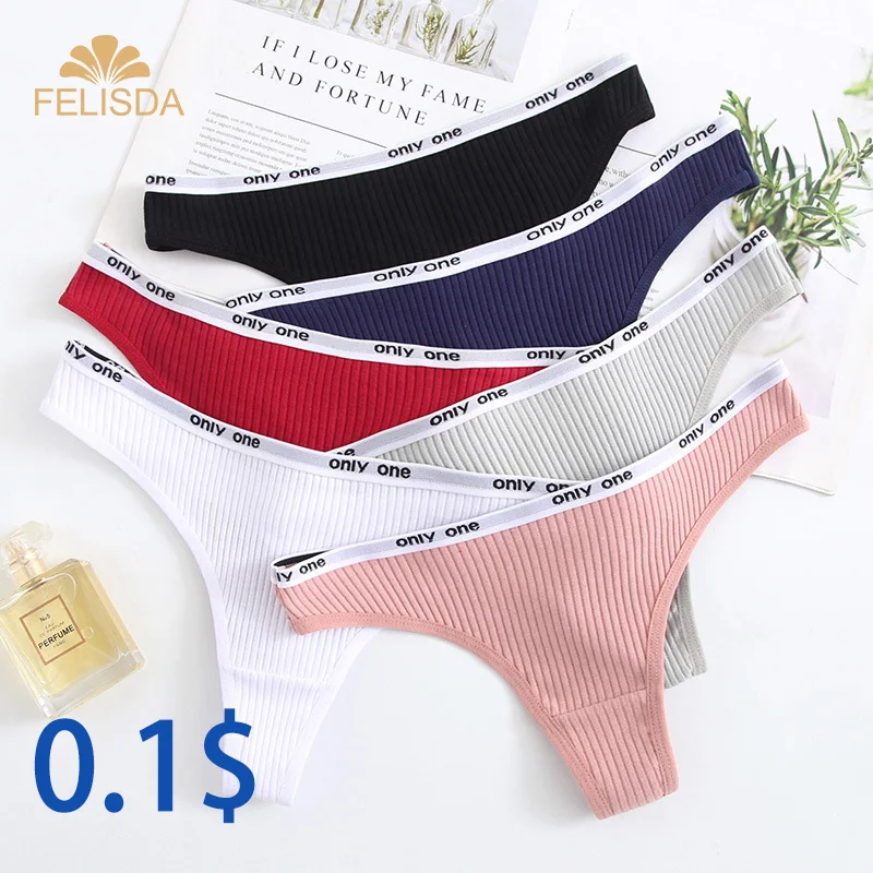 Thong For Women Cotton Underwear Low Rise Panties Woman G-string Thongs, 4  Pcs
