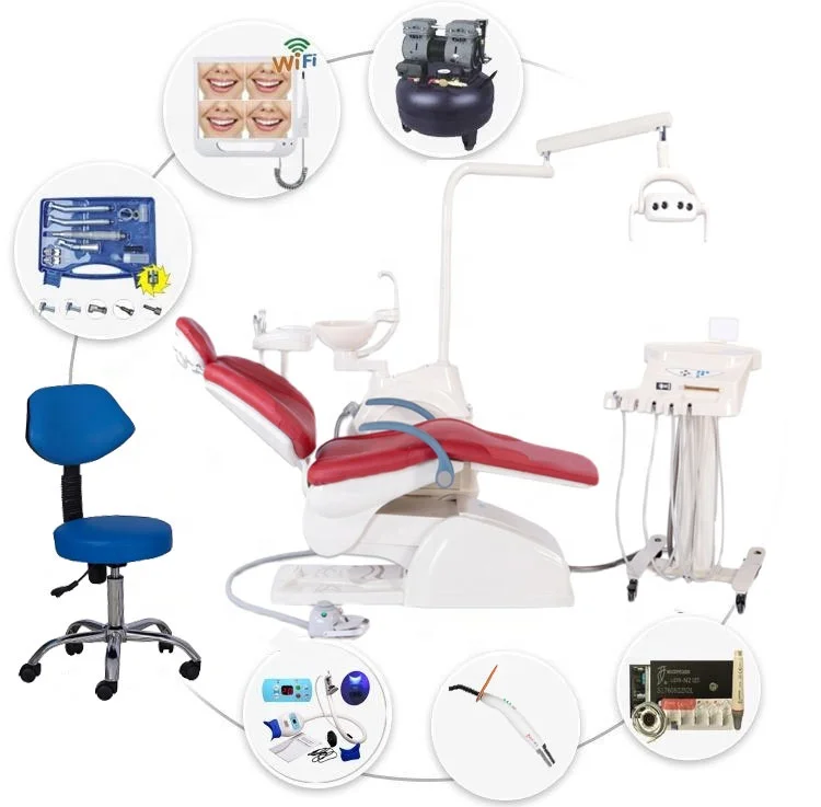 High quality dental chair with suction filter mobile tool tray air compressor light curing full set dental clinic equipment