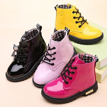 Boots for Children Size 21-36 Martin Boots for Girl PU Leather Waterproof Winter Kids Snow Shoes Casual Children Fashion Shoes